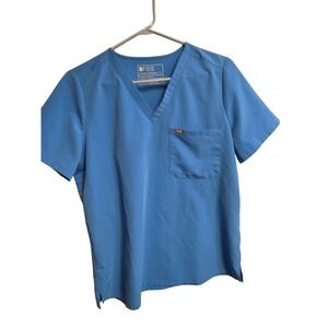 FIGS Technical Collection Scrub Top Blue V-Neck Chest Pocket FW1000 Womens L